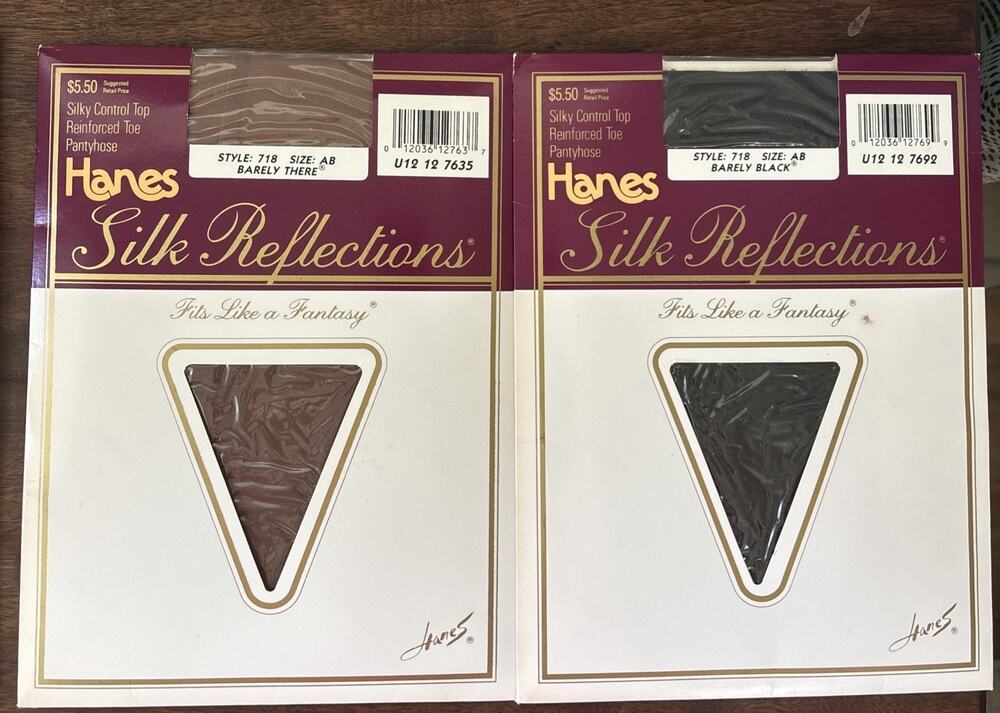 Hanes Silk Reflections Nylons Sheer Control Top 718 SIZE AB Barely There & Black